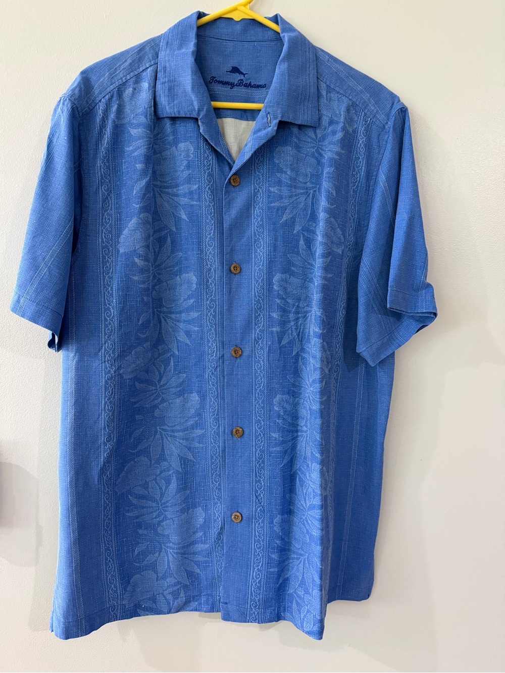 Tommy Bahama Blue Silk Short Sleeve Button Down Floral Mens Hawaiian Camp Shirt